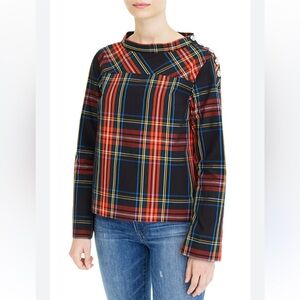 J. Crew Tartan Plaid Top with Rhinestone Buttons Long Sleeve Size 4